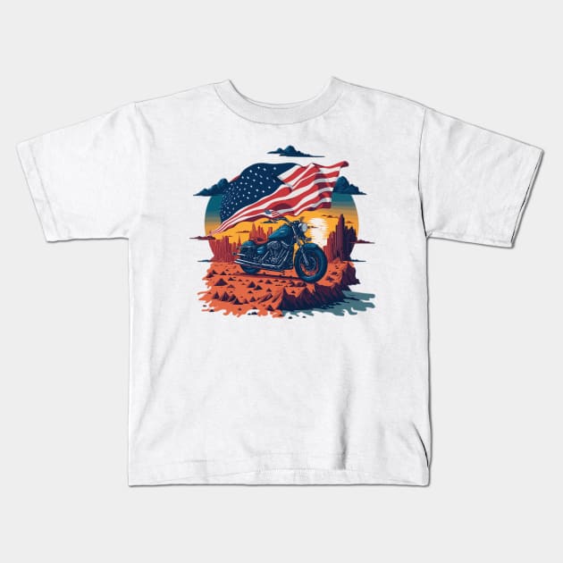 motorcycle and the flag Kids T-Shirt by marklink